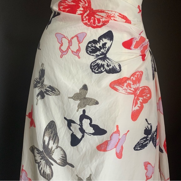 Laura Ashley Vintage Silk-Blend Dress A-Line Midi Multi Butterfly Print UK 14 - Picture 6 of 16